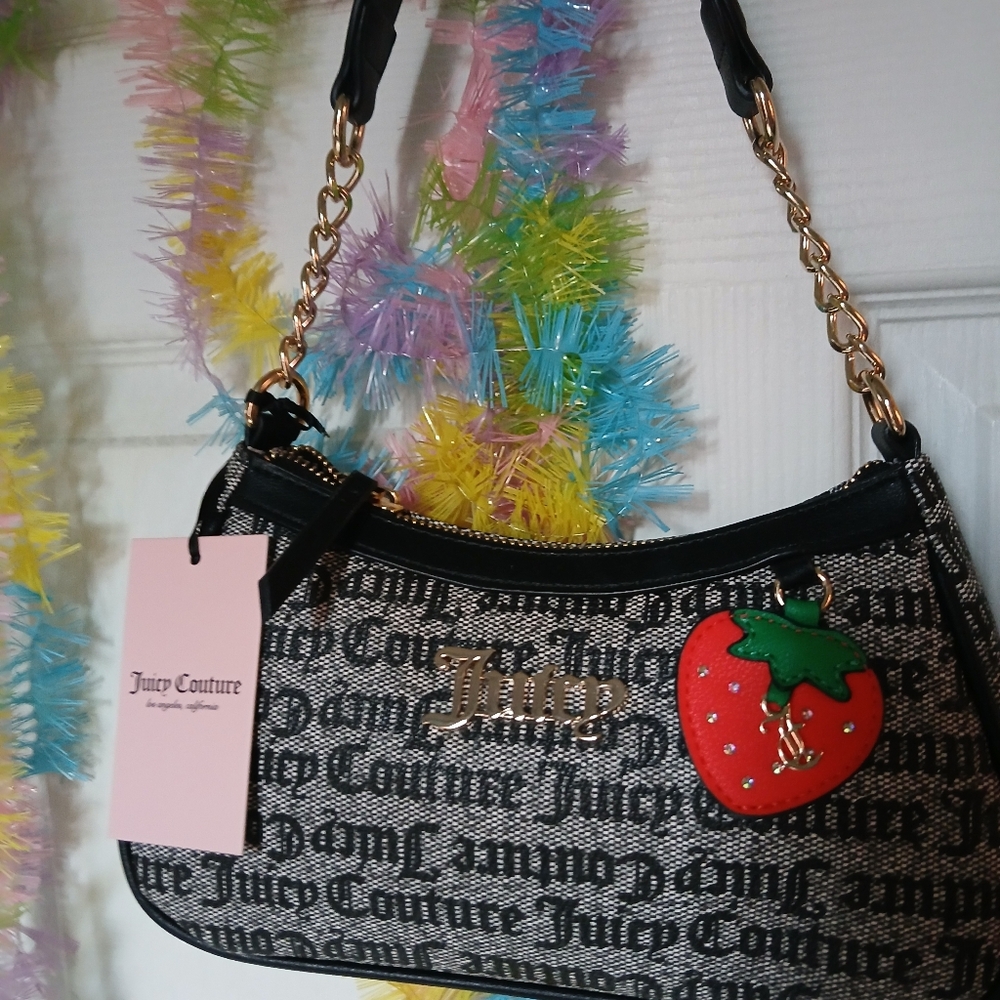 Juicy Couture Black and White Logo Bag with Gold Chain